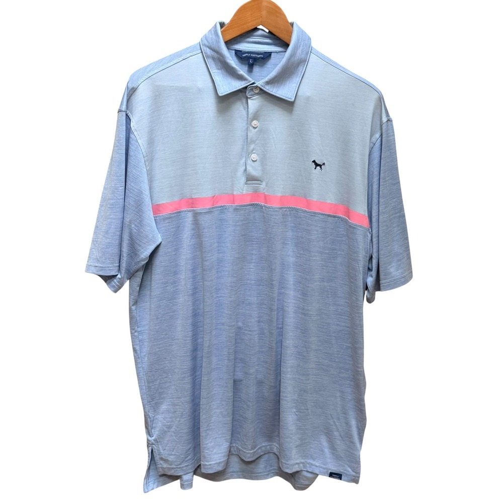Simply Southern Polo Shirt Mens L Blue Pink Performance Dog Logo Preppy Golf